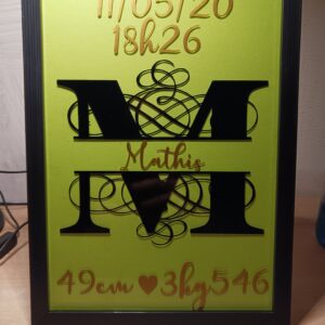 Cadre Naissance avec Monogramme – Format A4